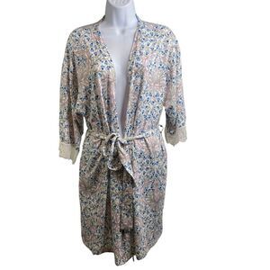 Flora Nikrooz Women's Floral Wrap Robe Size L Lace Paisley Sleepwear Lounge Cozy
